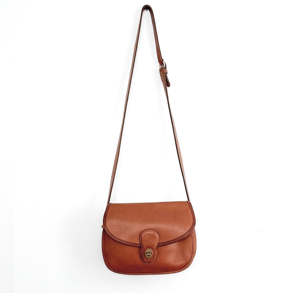 Vintage Coach Prairie Bag 9954 English Tan Brown Leather Saddle Purse 1990s